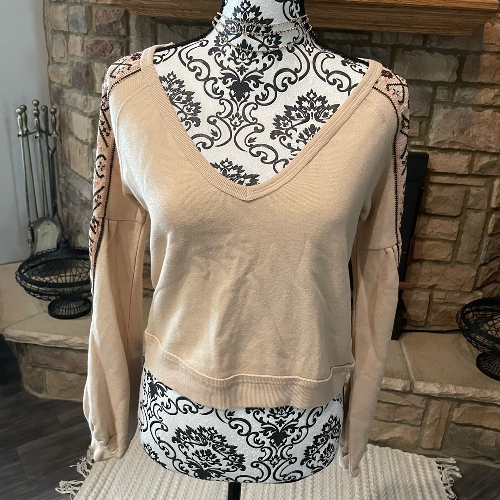 Free People Women's Embroidered V-Neck Top